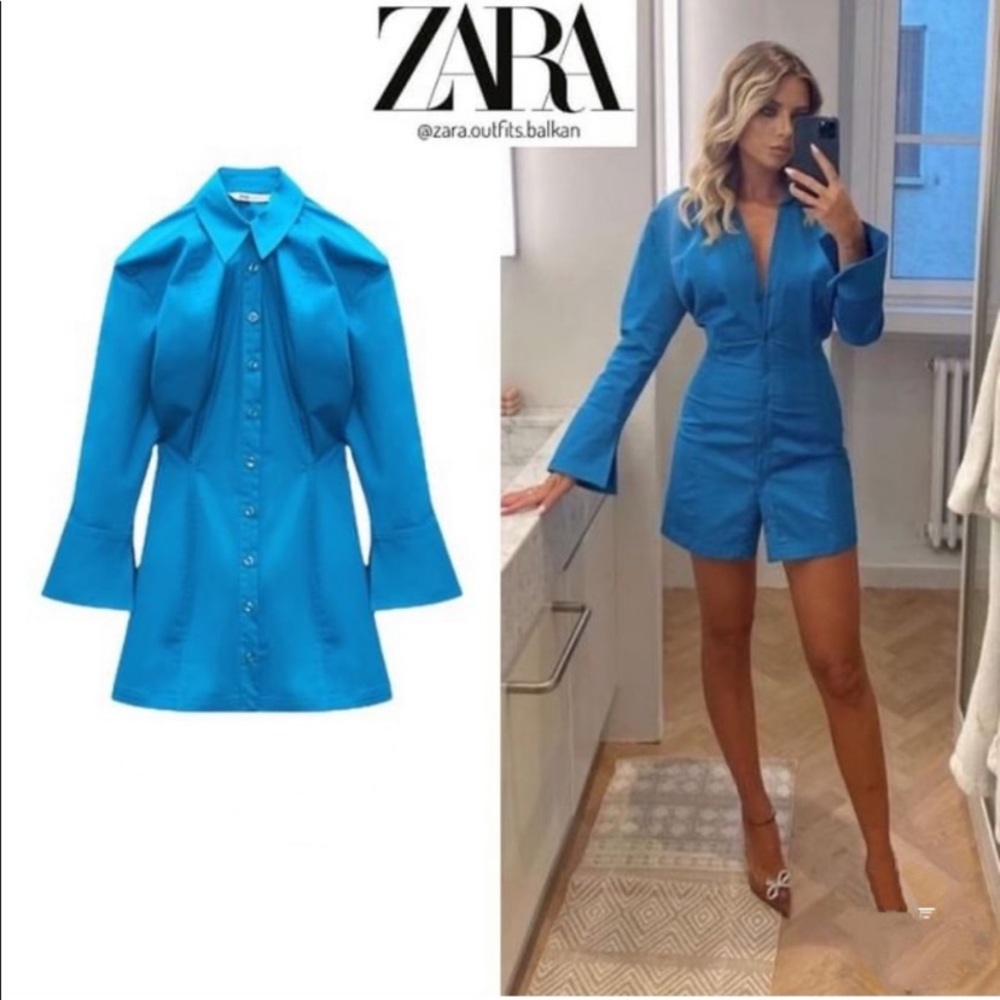 NWT Zara blue cotton shirt dress - Picture 2 of 8